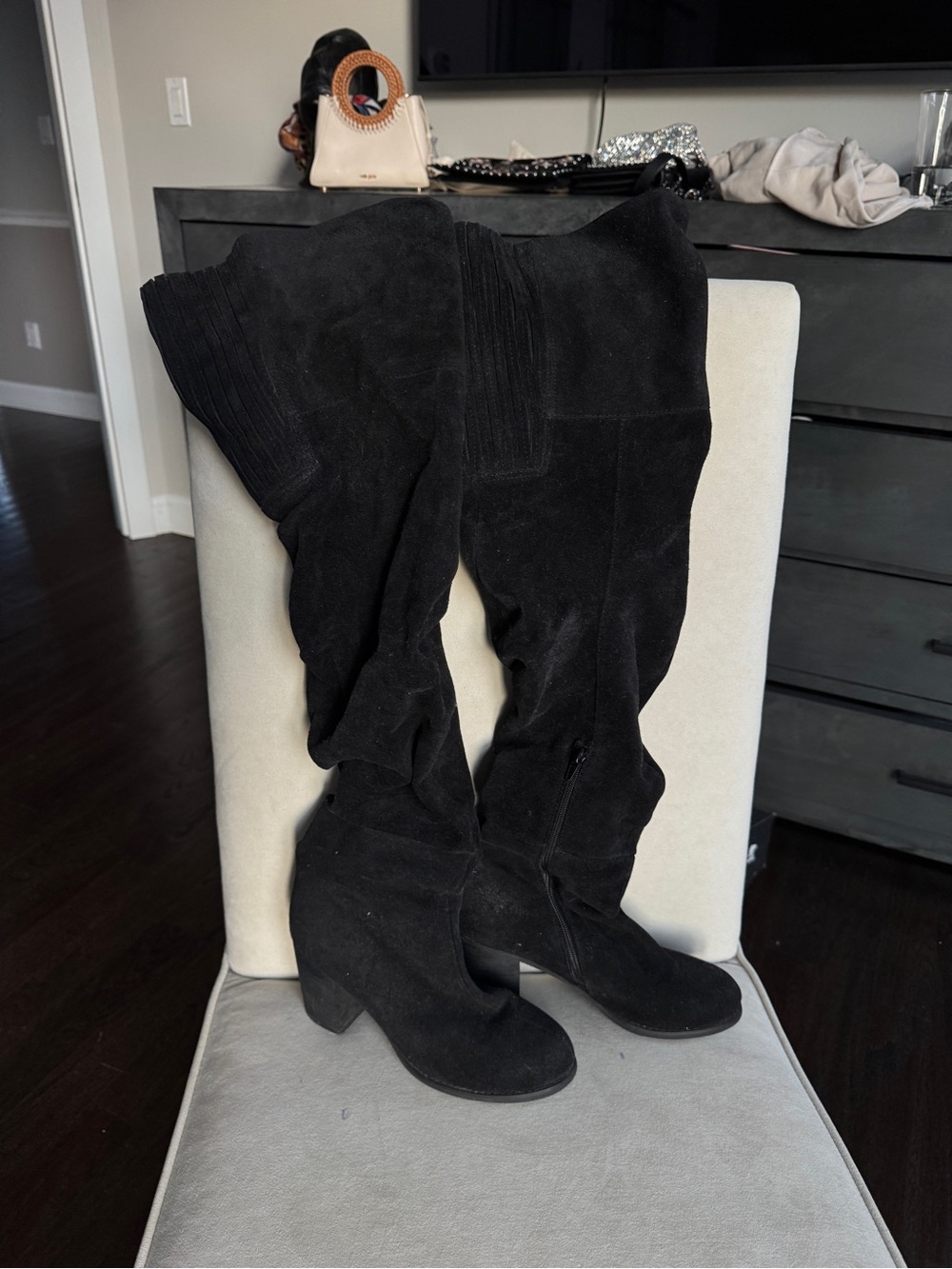Jeffrey Campbell Black Suede Over-the-Knee Boots